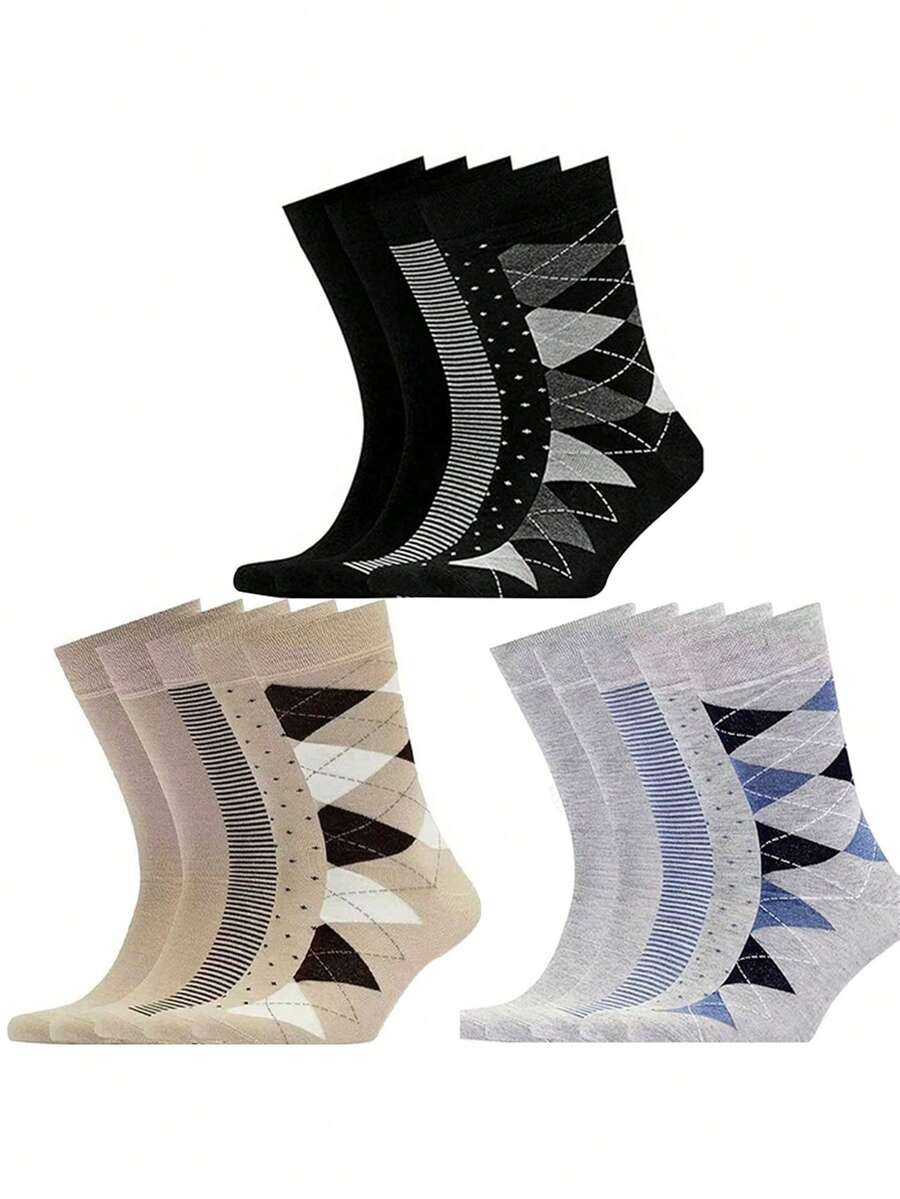 5 Pairs Assorted Color Men's Mid-Calf Socks, Casual Business Sports Long Socks, Fashion Versatile Breathable Comfortable Polka Dot & Striped Moisture-Wicking High-Quality Socks, Suitable For Daily Wear, Spring/Autumn/Winter - Multicolor - View 1
