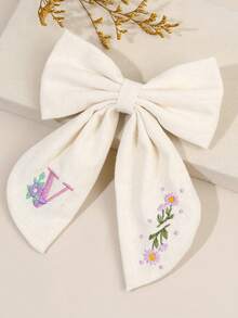 1件女孩26字母刺繡髮夾，甜美花卉字母設計髮夾，女孩生日春季髮飾，精緻女孩髮夾附優雅刺繡（白色/海軍藍），返校季 - 彩色 - 查看 32