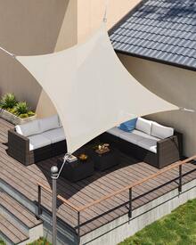 Vela de Sombra de 3 x 3 m, Tejido HDPE de Protección Solar, Transpirable, Permeable al Agua, Terraza, Jardín, Balcón, Camping, Cuadrada, Cóncava, Cuerdas de 2 m, Beige - Beige - Visualizzare 1
