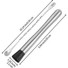 Cocktail Muddler And Stirring Spoon Set Stainless Steel Bar Tool For Mixing Mojitos And Fruit Drinks Long Handle - 1 - 查看 2