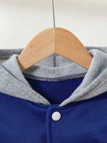 两件套男童标语骷髅印花连帽单排扣外套和休闲裤套装 - 藍色 - 查看 3