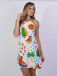 Short Dress With Zipper In The Back, Printed Summer Design. - Violet Purple - View 2