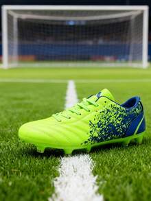 1 Pair Teenagers' Metal Studded Lace-Up Football/Soccer Shoes, Leather Upper With Anti-Kick & Anti-Collision, TPU Durable Outsole For Match And Daily Training On Grass Field