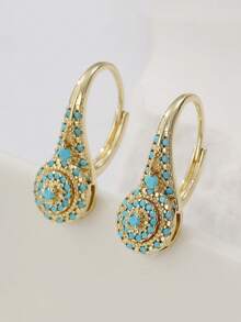 优雅奢华的合成绿松石耳环，时尚精致的派对首饰，送给她的完美礼物 - 金色 - 查看 4