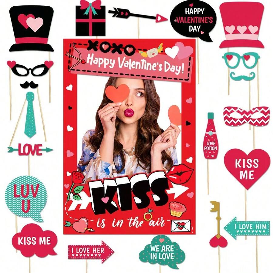 Bộ phụ kiện chụp ảnh sáng tạo bằng giấy chủ đề Ngày Valentine 2026 | Khung ảnh tình yêu trang trí tường tiệc | Tạo không khí ngọt ngào cho buổi lễ và các sự kiện | - Nhiều màu - Xem 1