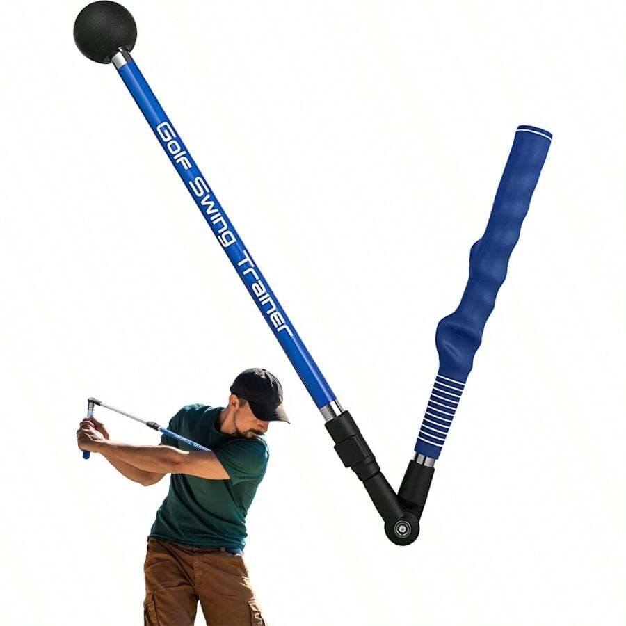 Portable Collapsible Golf Swing Trainer Aid For Improving Forearm Rotation Hinge Shoulder Turn And Grip Strength Compact Training Device With Integrated Golf Grip Trainer For On-The-Go Practice And Skill Development In Various Playing Environments - LeftHandGripBlue - View 1