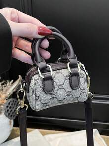 Mini sac à main nouveau sac fourre-tout vintage à motif floral et blocs de couleur en forme de losange, sac bandoulière coquillage - Café - Voir 6