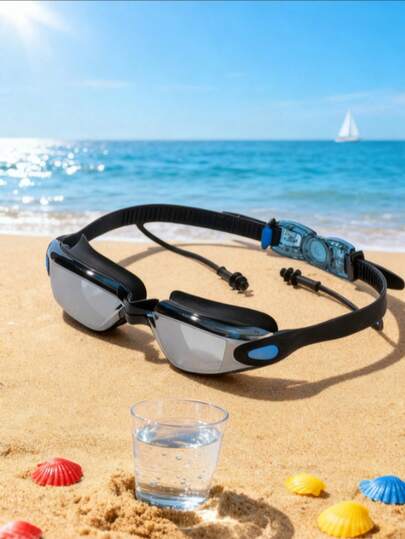 Anti-Fog, Waterproof, One-Piece Ear Plug Professional Racing Swimming Goggles