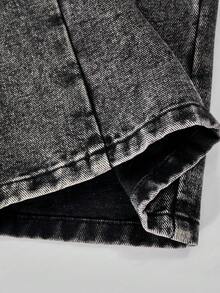 Teen Girls' Elastic Waist Straight Loose Fashion Versatile Butterfly Embroidered Straight Leg Jeans - Black - View 8