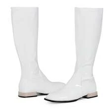Women Knee High Boots Comfy Flat Heel Vintage Square Toe Fall Winter Solid Side Zipper Boots - trắng - Xem 2