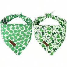 Style Paws Dog Spring Bandanas 2Pcs Washable Cotton Triangle Summer Lemon Dinosaur Puppy Scarfs For Small Medium Large Dogs And CatsChristmas - Green Clover Magic Hat - 查看 7