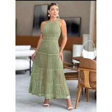 Olive Green Crochet Long Dress – Elegant, Feminine And Timeless - 橄欖綠 - 查看 7