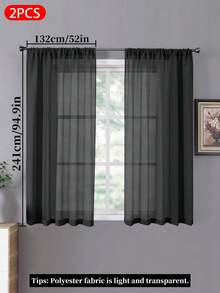 2 tấm rèm cửa voan mỏng màu trơn, tấm rèm cửa sổ bằng vải voan nhẹ có thể tháo rời cho phòng ngủ và phòng khách - màu đen - Xem 10