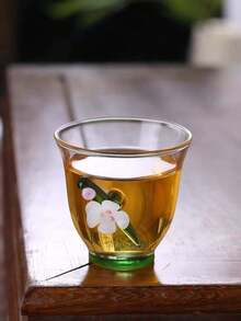 1pc Handmade Wintersweet Glass Tea Cup, Chinese Style Teacup For Tea Tasting, Heat-Resistant High-End Red Tea Cup, Gift For Friends, Afternoon Tea Glass Cup, Suitable For Home, Restaurant