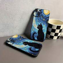 Cat Mobile Phone Case, Designed With Moon And Star Patterns, Suitable For IPhone 16, 15, 14, 13, 12 And 11 Pro Models, Made Of TPU Material, And Provides Shockproof Protection. Perfect For Family, Friends, Children, Birthdays, Spring, Holidays, Boyfriends, Girlfriends, And Valentine's Day Gifts. - Black - View 7