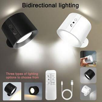 1 pieza/2 piezas, Lámpara de pared con control remoto, Lámpara de pared recargable, Lámpara giratoria, Lámpara de pared LED moderna, Ajuste de brillo de varios ángulos, Control táctil, Rotación de 360°, Lámpara colgante de pared ajustable para dormitorio, Lámpara de lectura nocturna para mesita, Lámpara de pared con control remoto a batería, Lámpara de pared USB de 360°, Adecuada para lámpara de pared LED de 3 colores con control táctil para dormitorio
