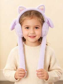 1pc Kids Cute Cat Ear Star Glitter Plush Ear Warmers, Movable Ears, Foldable, Warm & Fun Ear Muffs For Autumn/Winter
