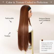 32英寸超长发箍假发，合成直发假发，自然黑色，带发箍，长款耐热纤维直发假发，适合女性日常佩戴和派对装扮 - 棕色 - 查看 3