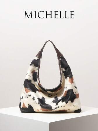 Bolsas de tote para damas, estampado animal, estampado de vaca, bolso de hombro, bolso vintage, bolso marrón, bolso hobo, bolso de piel, bolso de trabajo para mujer, regalos para mujeres, adecuado para uso diario, compras, viajes, salidas, multifuncional (patrón aleatorio)