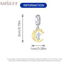 MISEFF 1件装正品S925纯银可爱宠物猫月亮吊坠，18K镀金，适合手链项链DIY饰品制作吊坠，送给女性和女孩的礼物