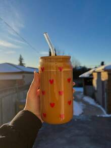 Heart-Shaped Glass Straw Cup, Large Capacity Straw Water Bottle, Suitable For Juice, Coffee, Matcha, Milk And Other Straw Drinkware - Multicolor - View 3