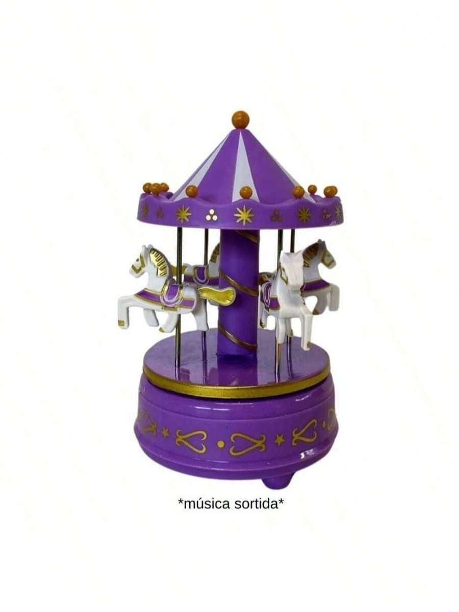 Enfeite de Natal Carrossel Natalino Caixa Musical Decoração Quarto de Bebê Cavalinhos de Corda 20cm - Roxo - Visão 1