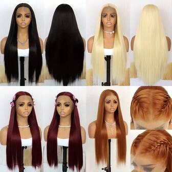360 Lace Heat Resistant Synthetic Hair Glueless Full Lace Wig - Long Silky Straight Natural Black Pre-Plucked Hairline Wig For Women, Ready To Wear For Daily & Party Use, Breathable Cap Construction