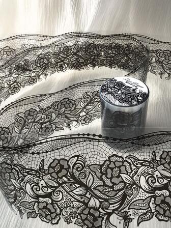 1 Roll 2M Vintage Black Lace Flower Transparent Tape, PET Material For DIY Collage Decoration