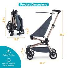 Carriola de viaje ligero para bebé, diseño compacto y amigable con el avión, plegable con una sola mano, marco de fibra de carbono de 8 libras, tela transpirable, compatible con equipaje superior - azul real - Ver 7