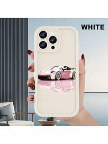 Juego de 3 Fundas para Softphone con Diseño de Coche y Patrones Creativos en Rosa, y Blanco, Compatibles con Modelos de  del 11 al 16 Pro Max - Multicolor - Ver 1