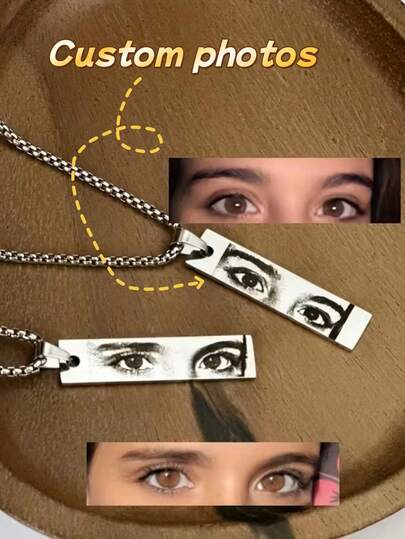 1pc Custom Eye Photo Necklace, Personalized Realistic Photo Pendant, Gift For Her, Stainless Steel Black Printed Strip Jewelry, Custom Necklace, Personalized Customization, Ideal For Valentine's Day, Mother's Day, Christmas, Daily Wear, Cute Style, All Seasons