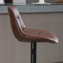 HOMCOM Set Of 2 Height Adjustable Bar Stools With Backrest, Swivel Bistro Stool Made Of Faux Leather In Brown, Ideal For Kitchen And Bar - 1 - 查看 7
