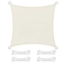 Vela de Sombra de 3 x 3 m, Tejido HDPE de Protección Solar, Transpirable, Permeable al Agua, Terraza, Jardín, Balcón, Camping, Cuadrada, Cóncava, Cuerdas de 2 m, Beige - Beige - Visualizzare 9