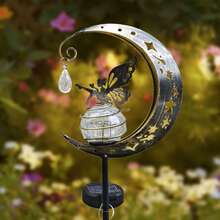 1pc Solar Powered Iron Art Moon, Cat Paw, Butterfly Garden Light, Warm LED Light For Yard, Lawn, Park - Fairy Kick - View 4