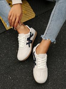 女士系带软底舒适时尚百搭休闲运动鞋，户外透气学生运动鞋，Gump鞋 - 米色 - 查看 4