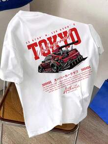 1pc Car Print Short Sleeve T-Shirt, Suitable For Tween Boy Summer Top For Young Students
