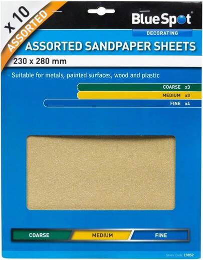 Blue Spot 19852 Assorted Sandpaper (10 Pieces)