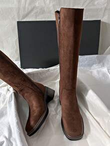 Nuevas botas altas de media altura para montar/motocicleta de otoño/invierno, minimalistas y versátiles para mujeres - Marrón - Ver 3