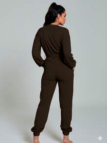 Palazzo Sexy Escotado Cruzado Con Cinta Para Ajustar Cintura #SensaciónDelujo #EstiloRomanticoDeSanValentín - Negro - Ver 3