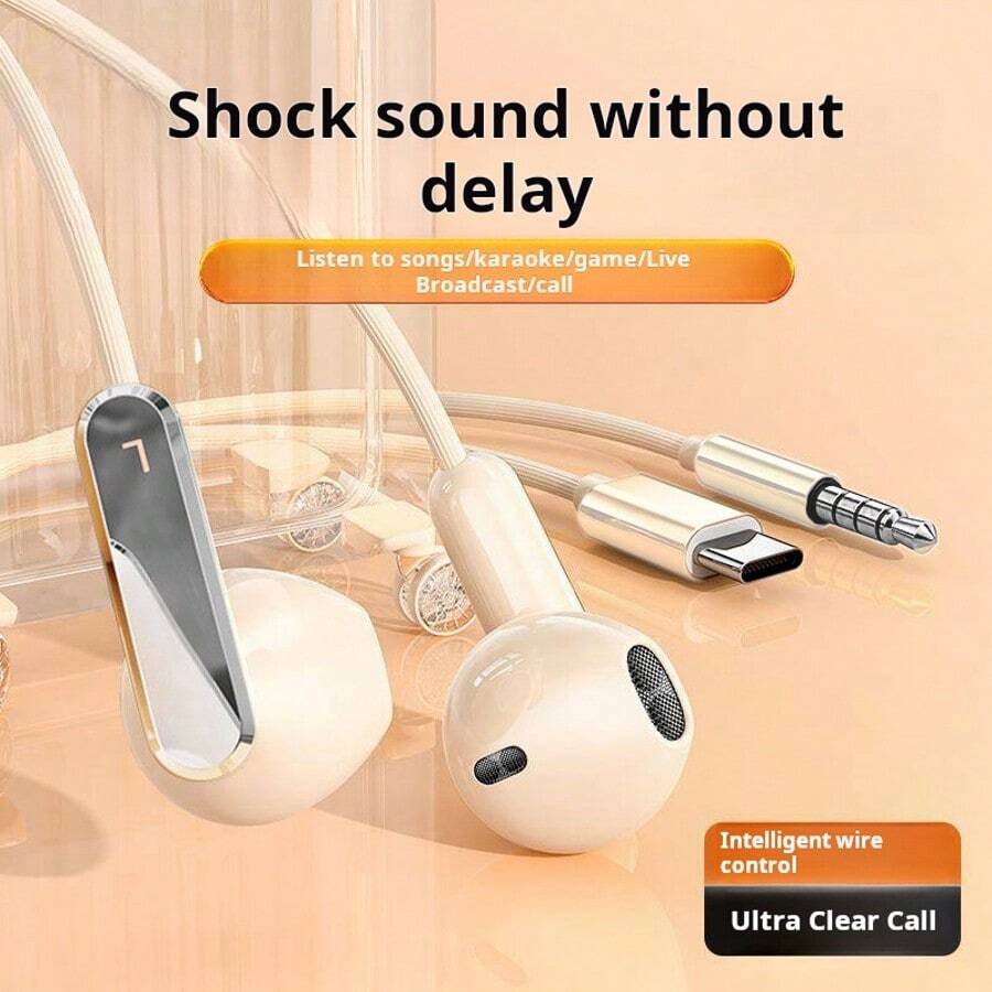 سماعات أذن سلكية، سماعات أذن مضادة للضوضاء، متوافقة مع الهواتف الذكية والكمبيوتر والألعاب والكاريوكي، سماعات أذن مع تحكم خطي وميكروفون، جودة صوت عالية، مكالمات عالية الوضوح، قابس 3.5 مم/نوع-سي، صوت جهير عالي الدقة، مناسبة للرياضة والجري والقفز، تصميم أنيق، توافق عالمي للهواتف والأجهزة اللوحية - مقاس واحد - مشاهدة 1