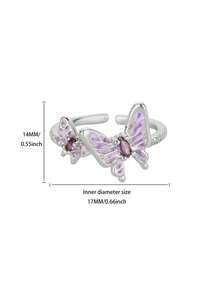 1枚珐琅紫色锆石蝴蝶戒指，男女通用，开口可调节，金色，时尚Y2K风格珠宝配饰，派对礼物 - 1 - 查看 8