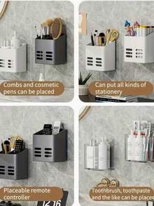 1pc Wall Mounted Storage Organizer, Kitchen Utensil Storage Box, Multi-Function No-Drill Space Saving Shelf, Drill-Free Bathroom Cosmetic Rack With Drainage Basket, Toothbrush & Comb Holder, Razor Holder, Kitchen & Bathroom Essentials, Home Accessories, Plastic & Lightweight Shower Caddy, Shower Rack, Kitchen Tools - Multicolor - View 12