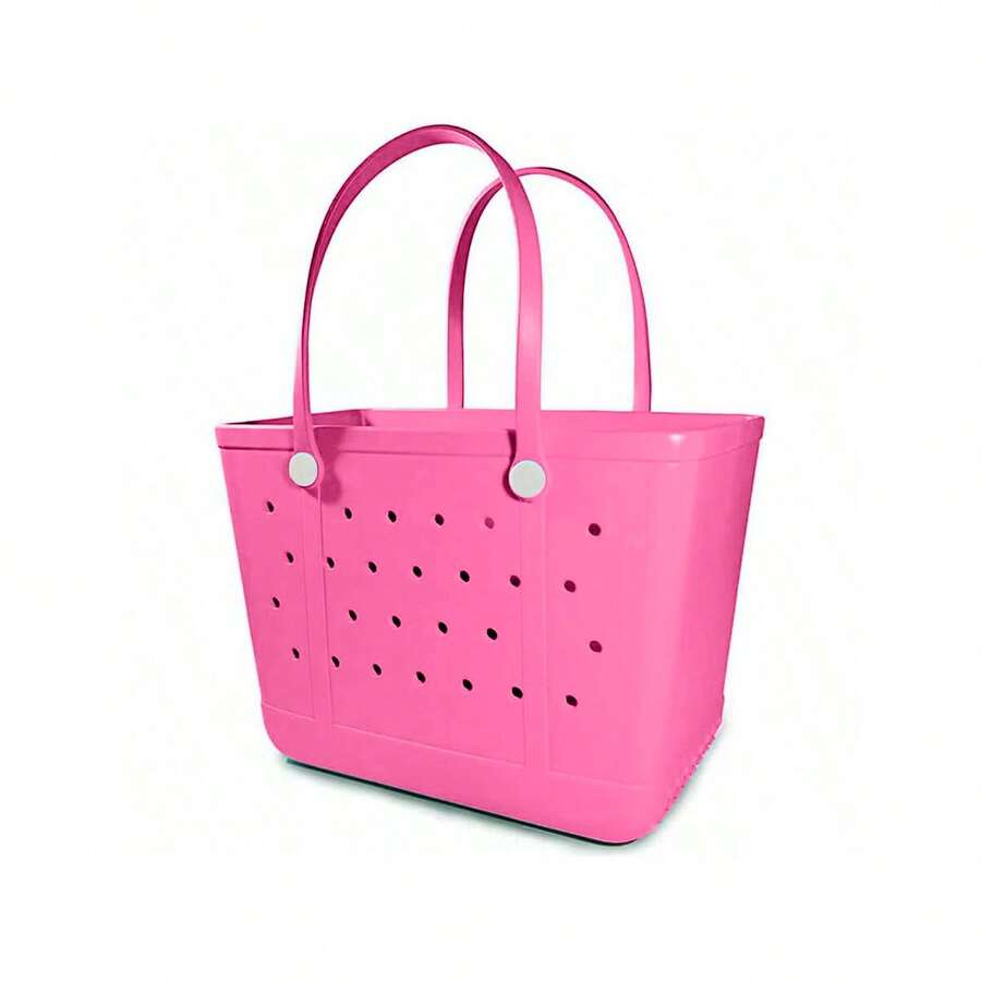 Winter Christmas New EVA Rubber Tote Bag, Waterproof Washable Tip Proof Durable Open Tote Bag, Super Large Capacity Suitable, Grocery Shopping, Travel, Parties, Outdoor Activities (Accessories Not Included) Suitable For Christmas, Halloween Gifts - Màu Hoa hồng đỏ - Xem 1