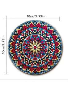 8 Piece Wood Coaster Set Mandala Design For Living Room Kitchen Dining Use As Drink Mat Wine Glass Pad Elegant Gift - Multicolor - View 2