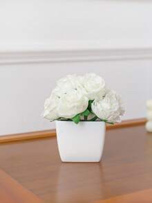 1PC 4.3-Inch (H) Artificial Rose Mini Potted Plant Home Living Room Bedroom Wedding Birthday Party Desktop Cute Decorative Gift