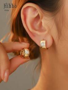 Hihho 1 par de pendientes de aro elegantes y de moda con patrón redondo de cobre y circonita, diseño clásico de pendientes decorativos para mujer, regalo festivo, regalo de joyería para Navidad y Acción de Gracias - pendientes - Ver 5