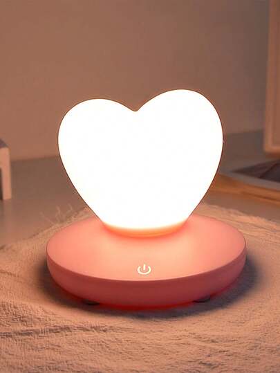 1pc Heart-Shaped USB Rechargeable Silicone Lamp, Touch Control Switch, Creative Heart-Shaped Nightlight, Decorative Lamp For Children's Room, Nursery, Bedroom, Soft Eye-Friendly Breastfeeding Lamp, Indoor Use