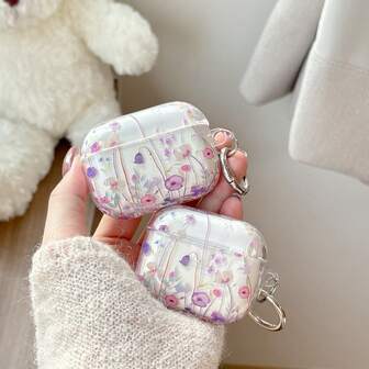 Flower Compatible With AirPods Series Earphones Purple Floral Print Design Compatible With AirPods 1/2/3/4/Pro/Pro2/Pro3 Earphones