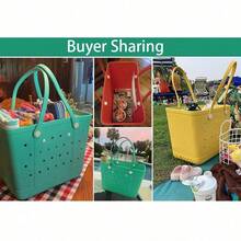 Winter Christmas New EVA Rubber Tote Bag, Waterproof Washable Tip Proof Durable Open Tote Bag, Super Large Capacity Suitable, Grocery Shopping, Travel, Parties, Outdoor Activities (Accessories Not Included) Suitable For Christmas, Halloween Gifts - 黑色 - 查看 7