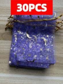 30PCS Moon And Star Printed Drawstring Hard Yarn Bag, Black, Candy Gift Bag, Used For Cosmetics, Parties, Jewelry, And Festivals, 3.5x4.7 Inches (9x12 Cm), Festival Valentine's Day, New Year Gift Packaging Gift Bag - Multicolor - View 15